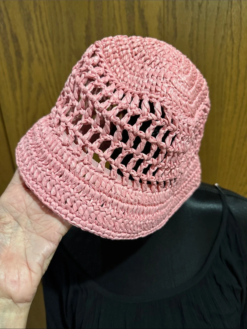 Prada Pink Crochet Bucket Hat with Black Logo